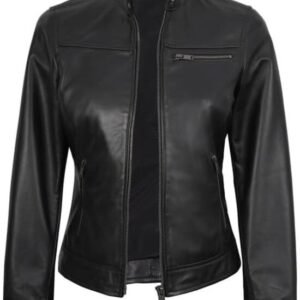 AtelierCuir Womens Faux Leather Stylish Jacket Classic Casual Coat