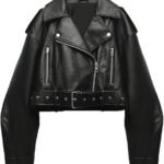 AtelierCuir Mens Faux Leather Motorcycle Jacket Stand Collar Zip Up Biker Coat With Zipper Pockets