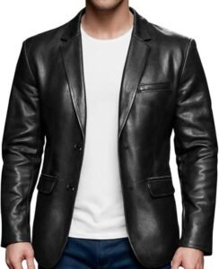 AtelierCuir Mens Casual Faux Leather Blazer Jacket Classic Button Front Coat