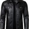 AtelierCuir Mens Faux Leather Motorcycle Biker Jacket Casual Lightweight Zip Front Outwear