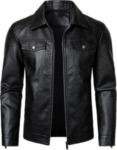 AtelierCuir Mens Faux Leather Motorcycle Biker Jacket Casual Lightweight Zip Front Outwear