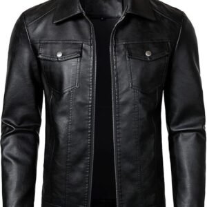 AtelierCuir Mens Faux Leather Motorcycle Biker Jacket Casual Lightweight Zip Front Outwear