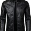 AtelierCuir Men's Faux Leather Motorcycle Jacket with Stand Collar