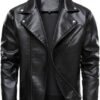 AtelierCuir Mens Faux Leather Motorcycle Lapel Biker Jacket Zip Up Riding Coat