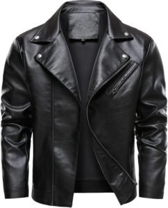 AtelierCuir Mens Faux Leather Motorcycle Lapel Biker Jacket Zip Up Riding Coat