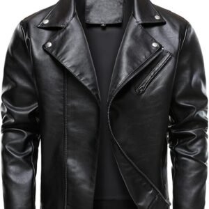 AtelierCuir Mens Faux Leather Motorcycle Lapel Biker Jacket Zip Up Riding Coat